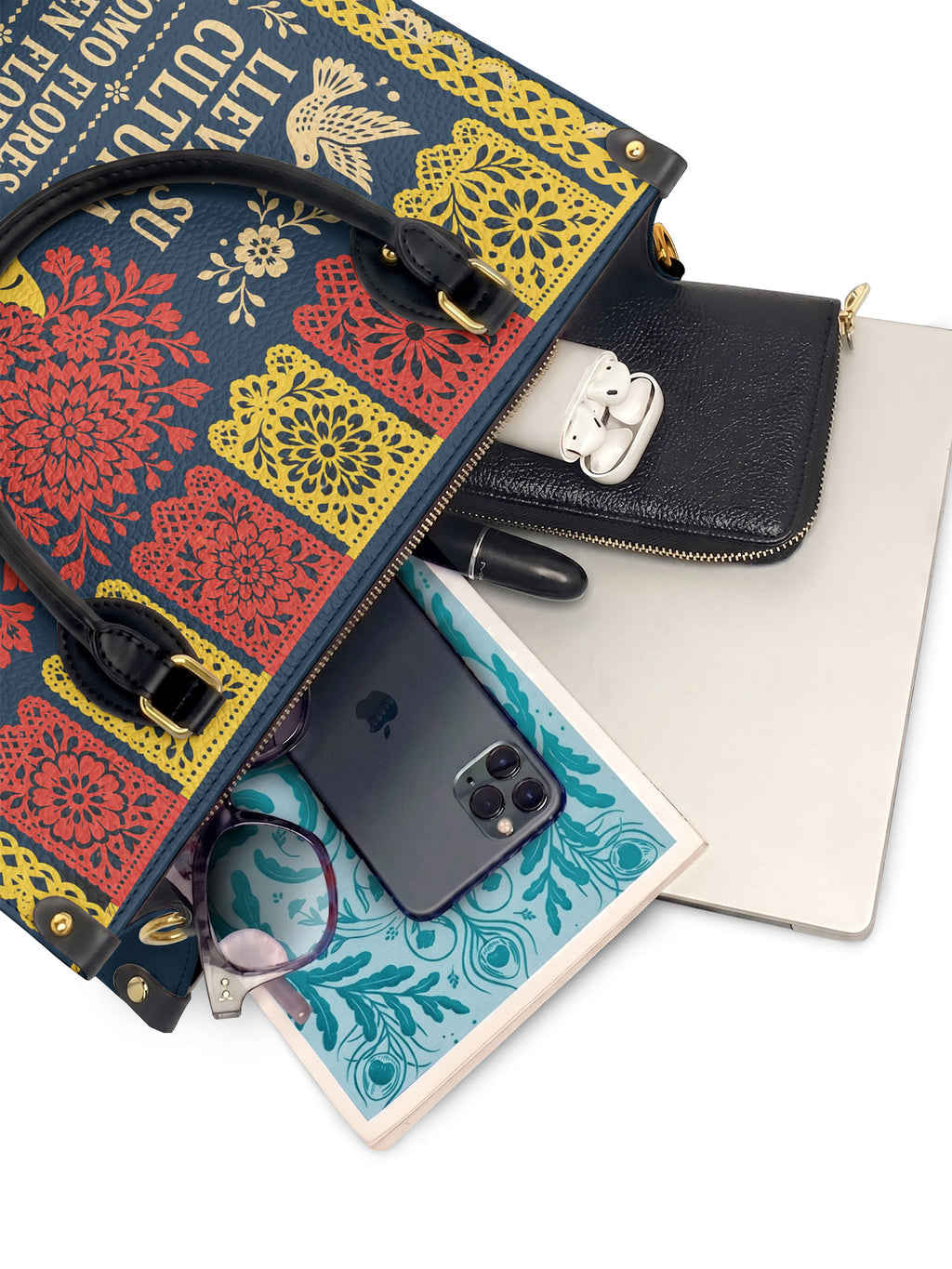 "Lleva su cultura como flores en flor" ver.2 Leather Handbag - interior | Paleta Bags