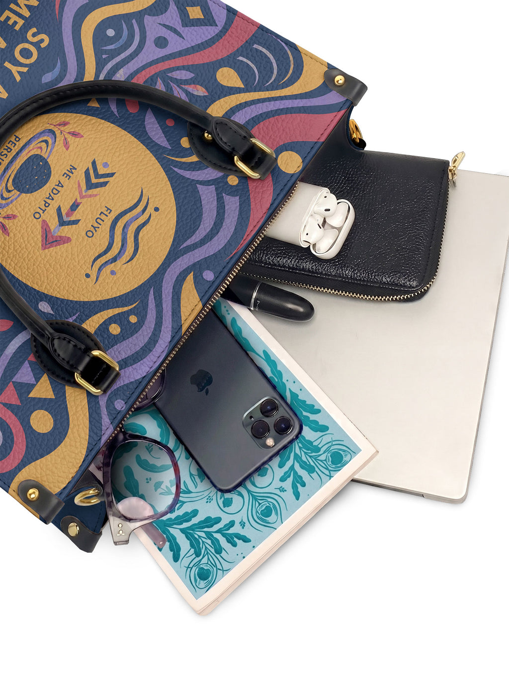 "Soy agua fluyo, me adapto, persisto" ver.3 Leather Handbag - interior | Paleta Bags