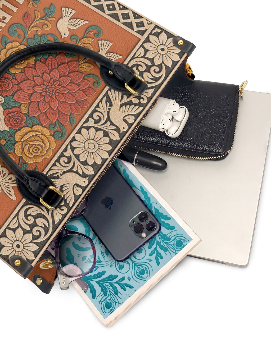 "Lleva su cultura como flores en flor" ver.3 Leather Handbag - interior | Paleta Bags