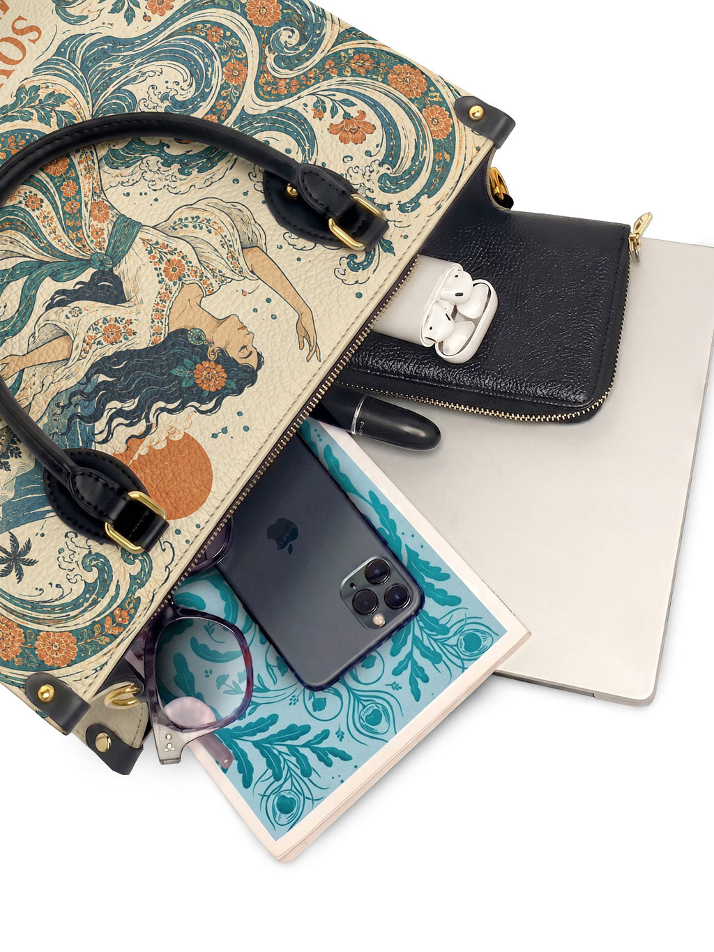 "Soy agua fluyo, me adapto, persisto" ver.4 Leather Handbag - interior | Paleta Bags