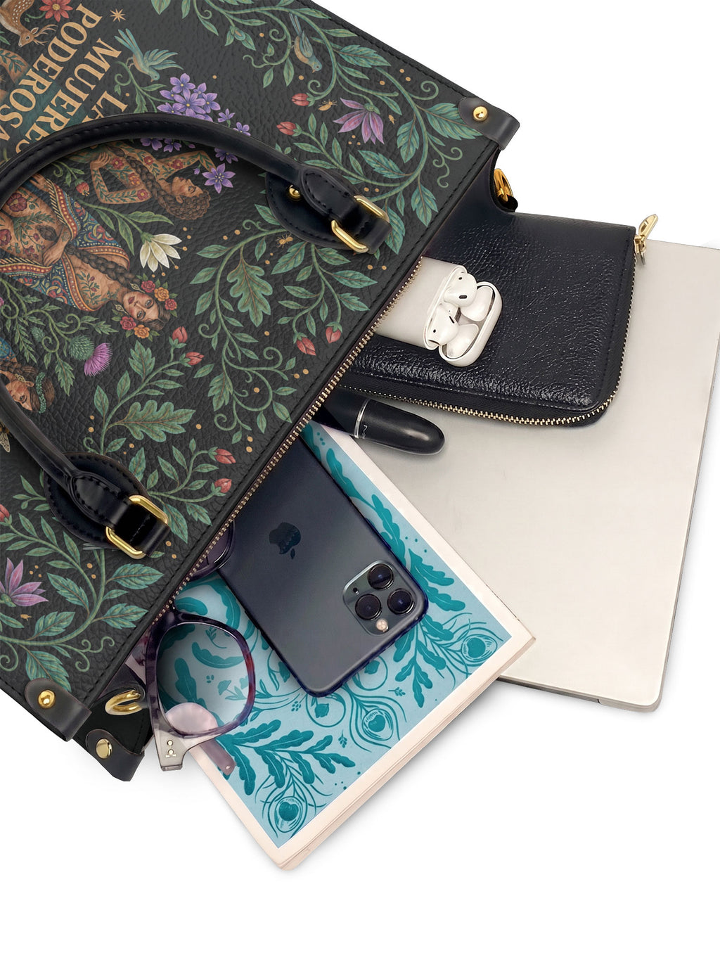 "Las mujeres poderosas crecen en jardines salvajes" ver.1 Leather Handbag - interior | Paleta Bags