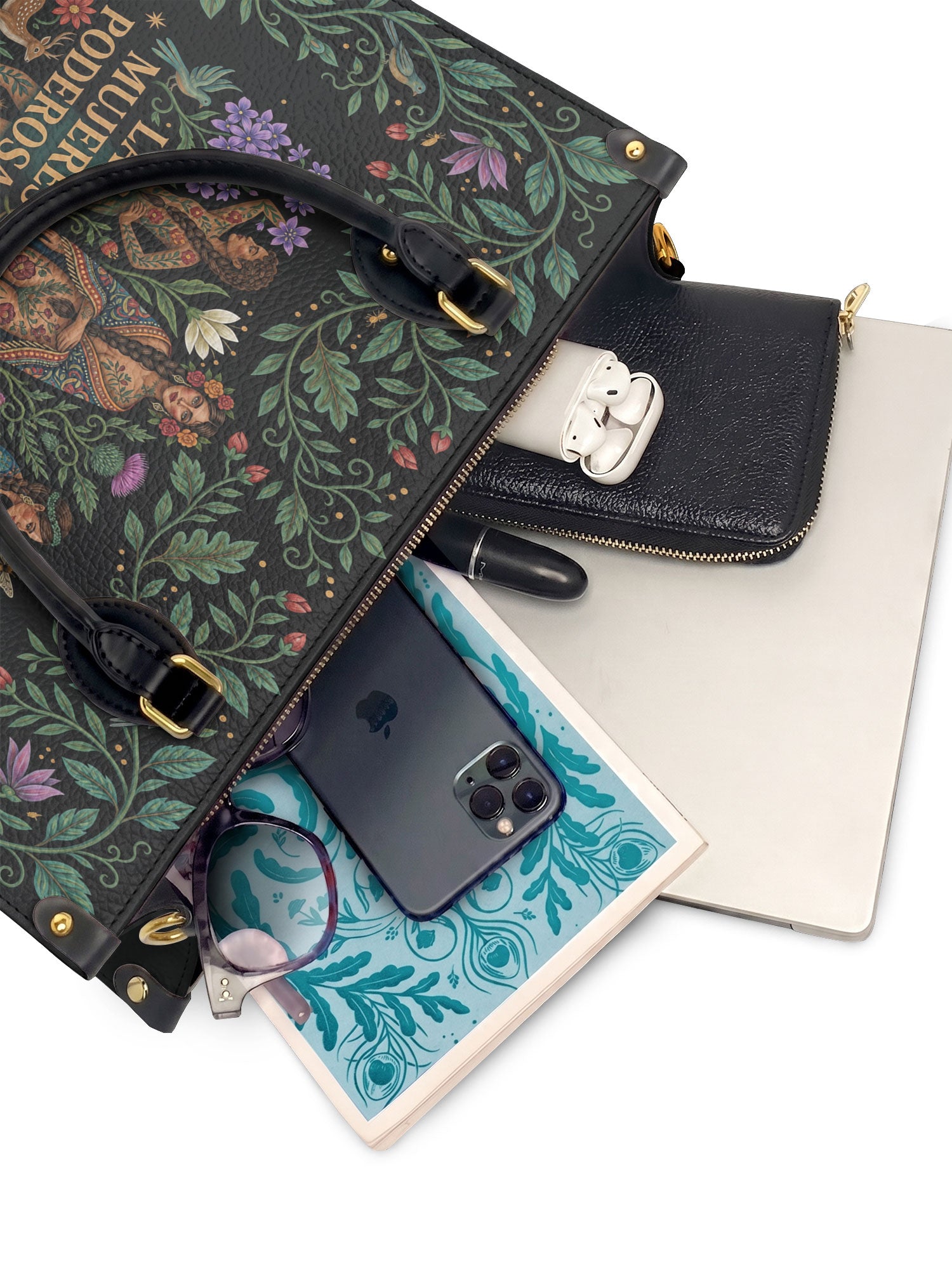 "Las mujeres poderosas crecen en jardines salvajes" ver.1 Leather Handbag - interior | Paleta Bags
