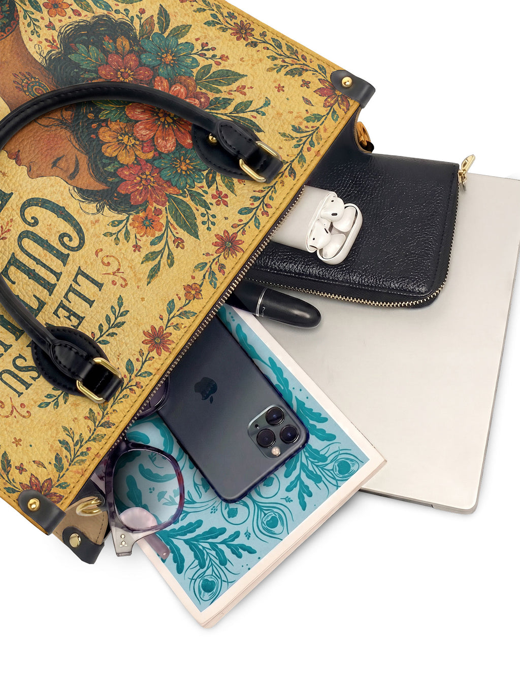 "Lleva su cultura como flores en flor" ver.1 Leather Handbag - interior | Paleta Bags