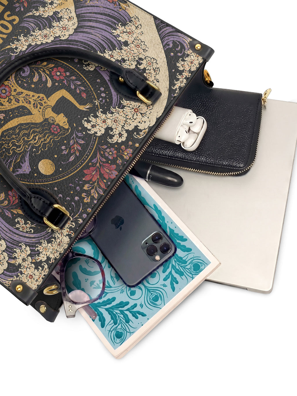 "Soy agua fluyo, me adapto, persisto" ver.2 Leather Handbag - interior | Paleta Bags
