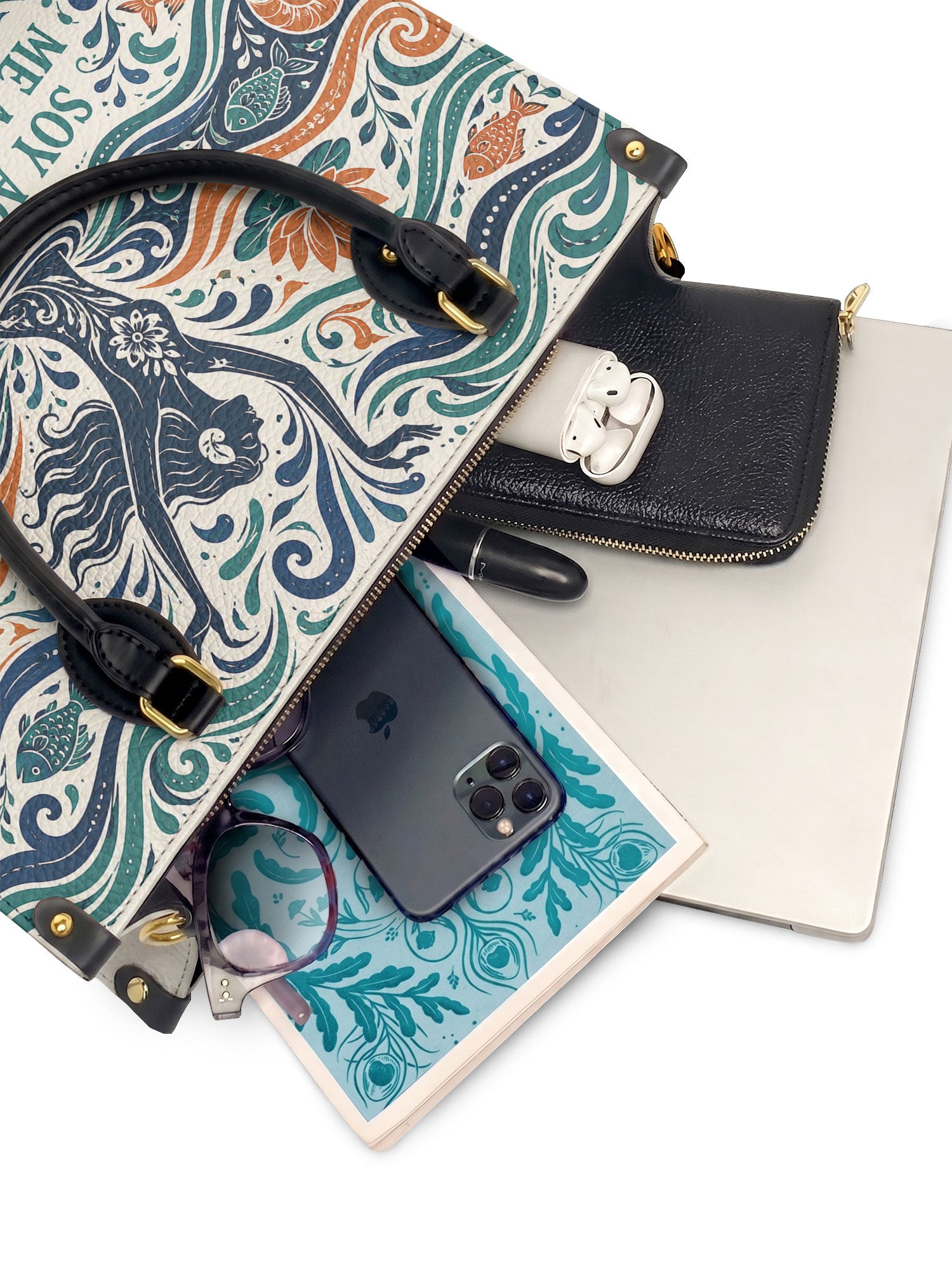 "Soy agua fluyo, me adapto, persisto" ver.1 Leather Handbag - interior | Paleta Bags