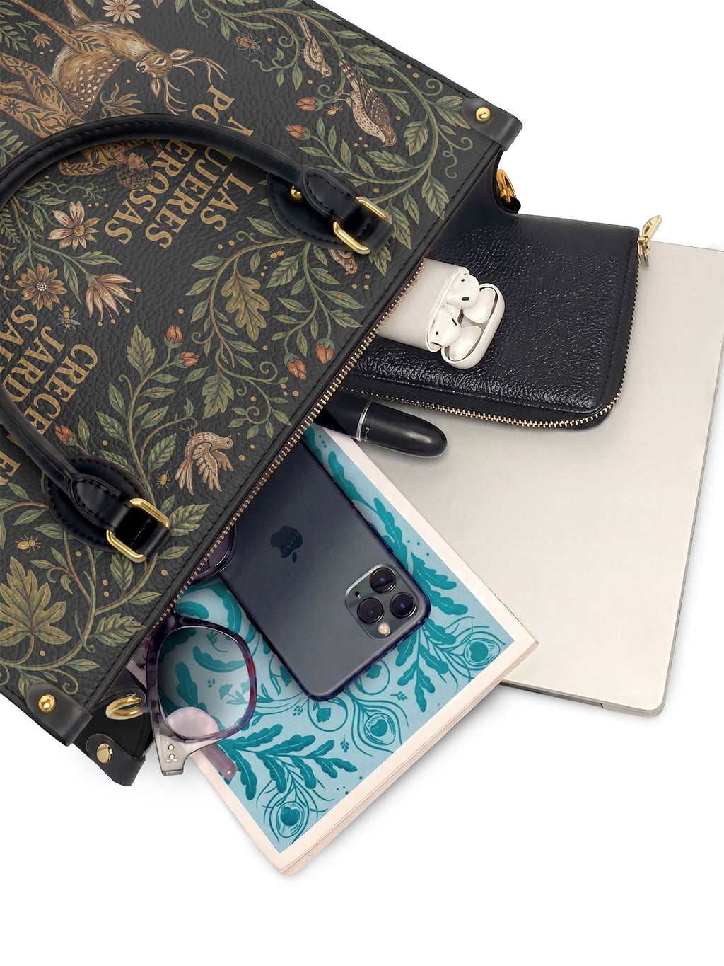 "Las mujeres poderosas crecen en jardines salvajes" ver.3 Leather Handbag - interior | Paleta Bags