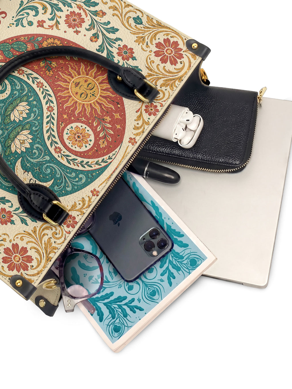 "Soy agua fluyo, me adapto, persisto" ver.5 Leather Handbag - interior | Paleta Bags