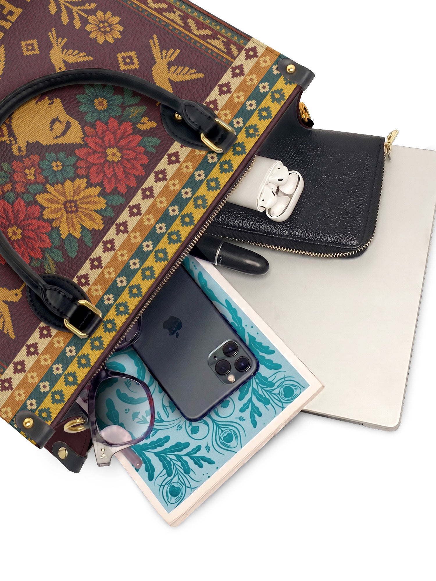 "Lleva su cultura como flores en flor" ver.4 Leather Handbag - interior | Paleta Bags
