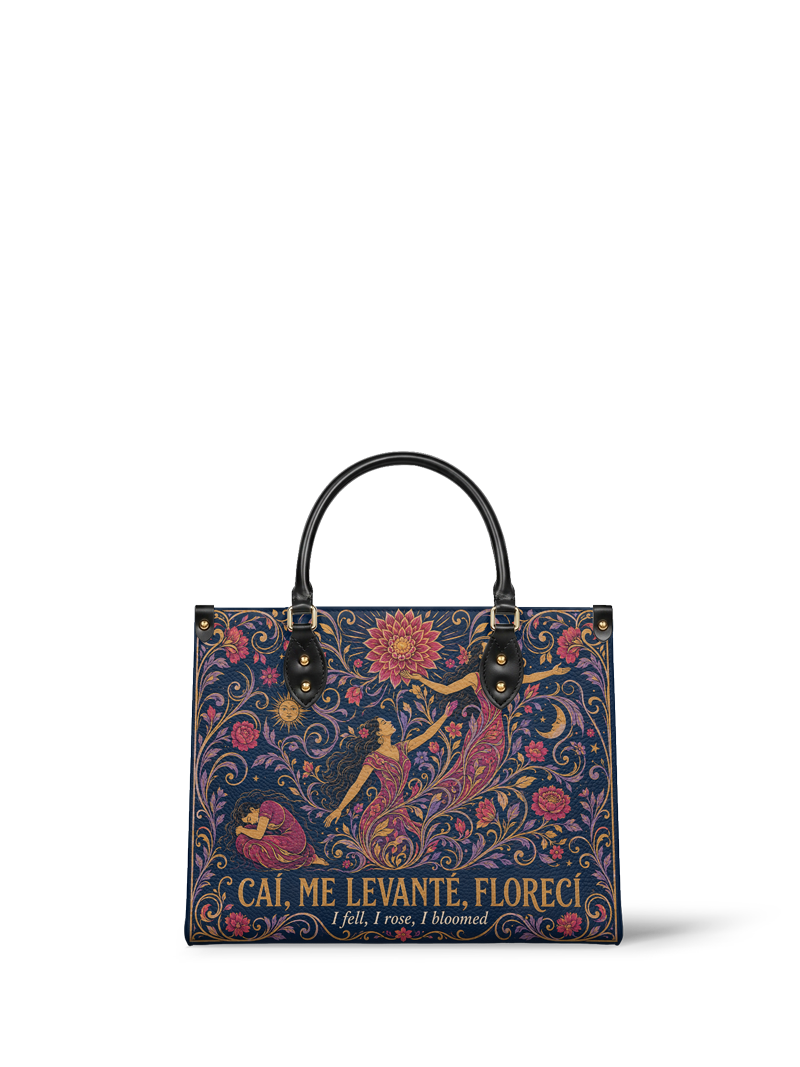 "Caí, me levanté, florecí" ver.5 Leather Handbag