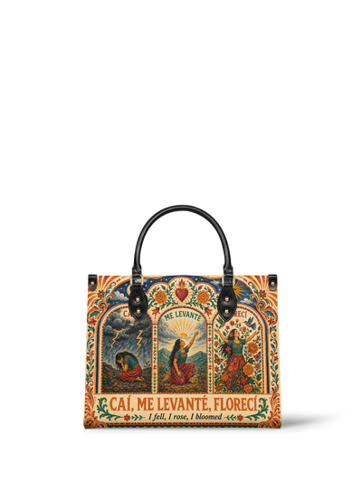 "Caí, me levanté, florecí" ver.1 Leather Handbag