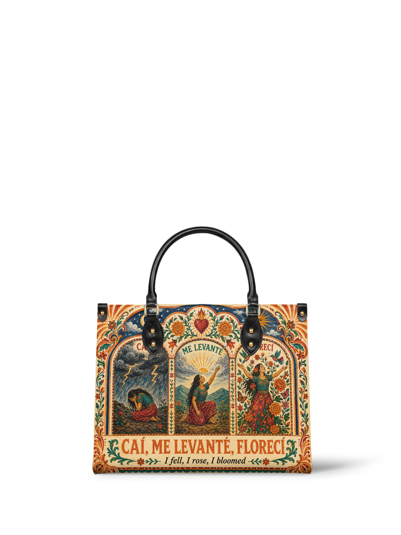 "Caí, me levanté, florecí" ver.1 Leather Handbag