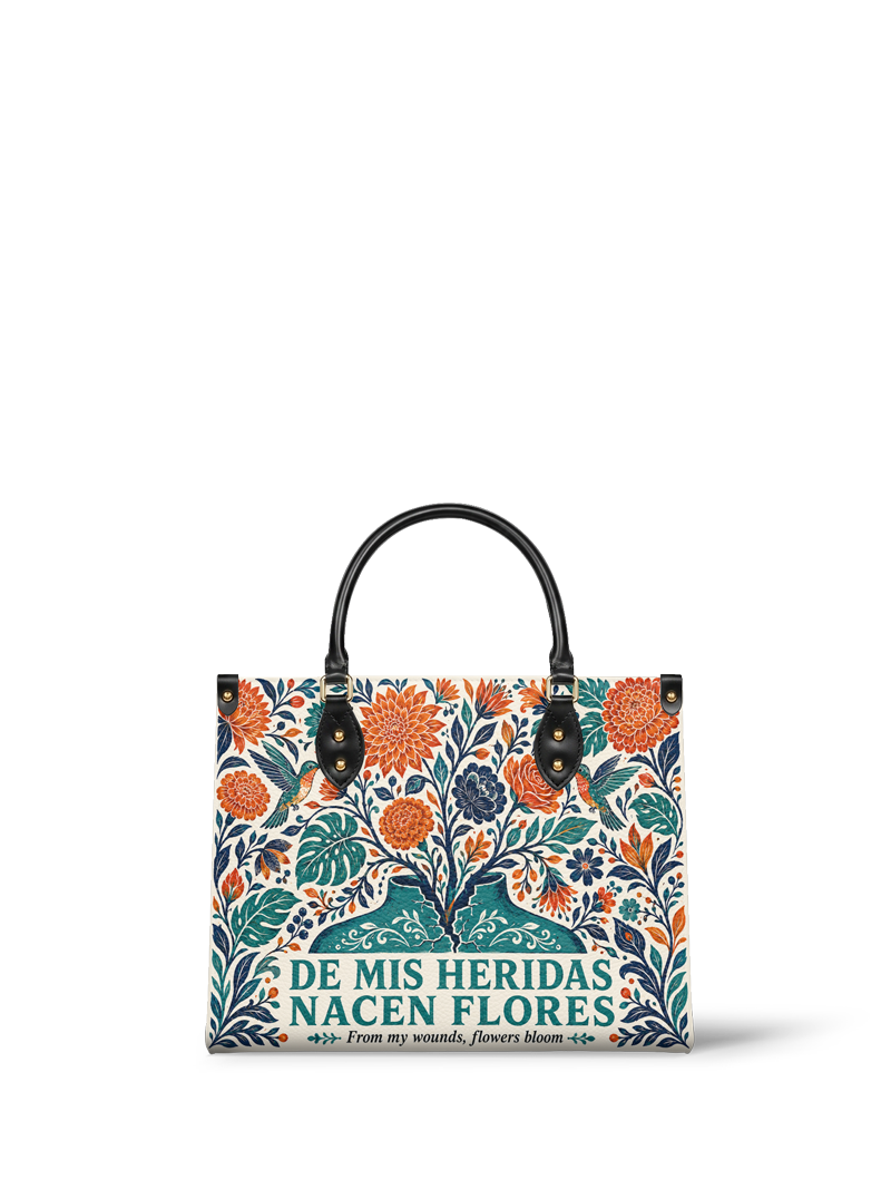 "De mis heridas nacen flores" ver.1 Leather Handbag