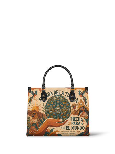 "Nacida de la tierra, hecha para el mundo" ver.1 Leather Handbag