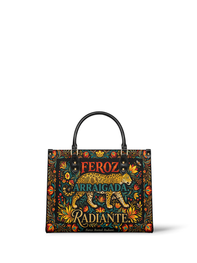 "Feroz. Arraigada. Radiante" ver.5 Leather Handbag