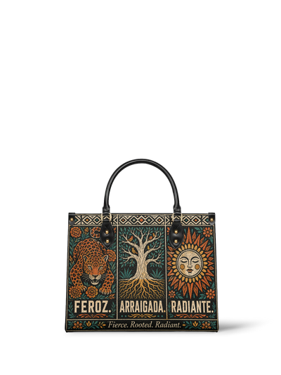 "Feroz. Arraigada. Radiante" ver.1 Leather Handbag