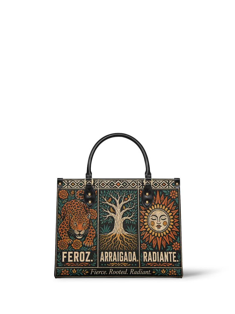"Feroz. Arraigada. Radiante" ver.1 Leather Handbag
