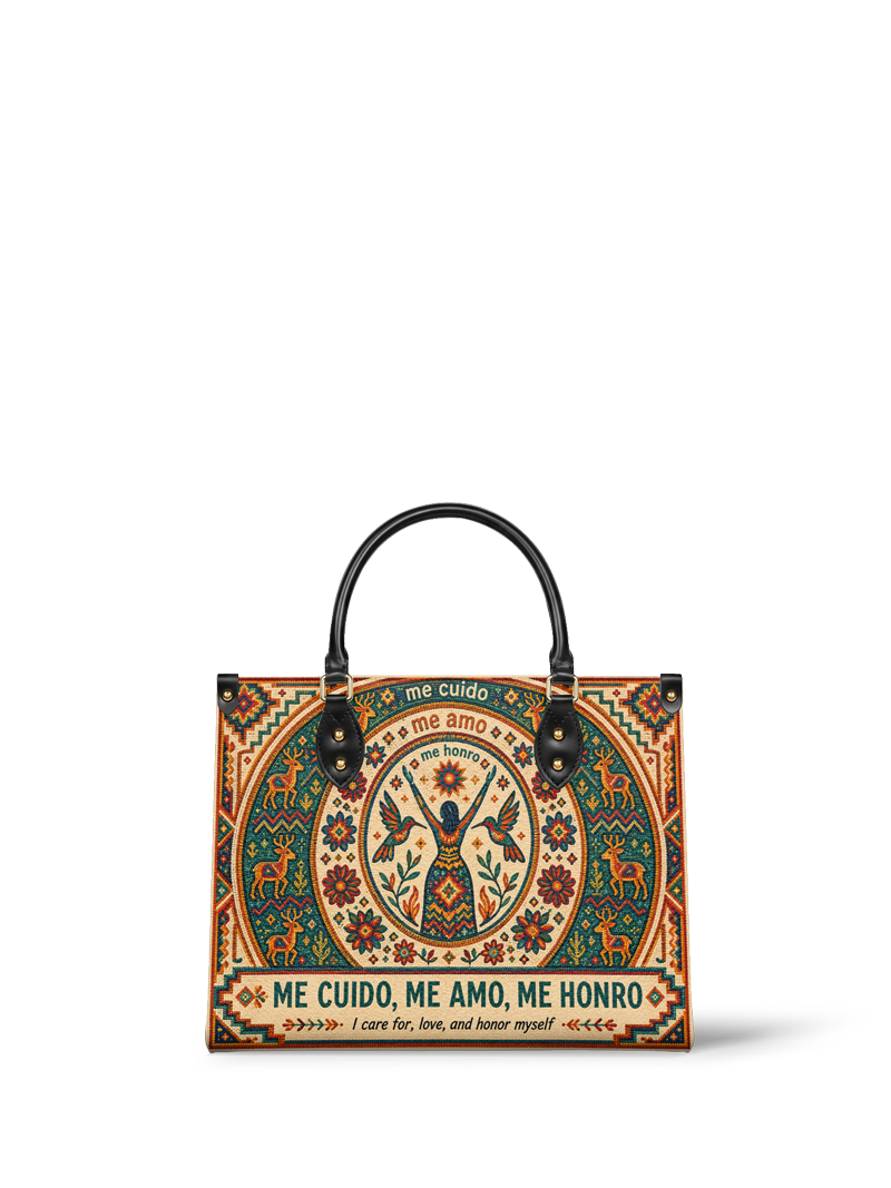 "Me cuido, me amo, me honro" ver.1 Leather Handbag