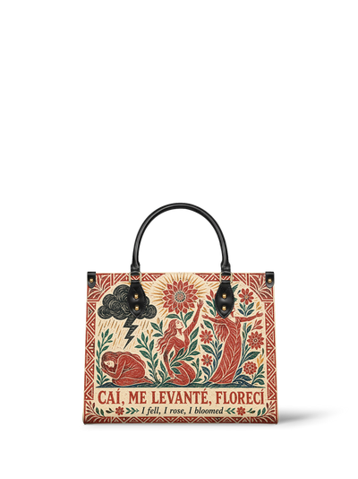 "Caí, me levanté, florecí" ver.2 Leather Handbag