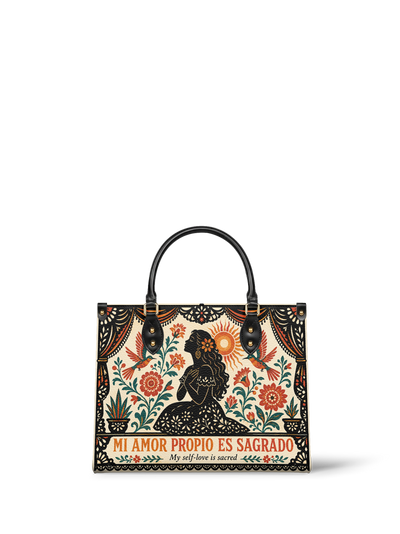 "Mi amor propio es sagrado" ver.5 Leather Handbag