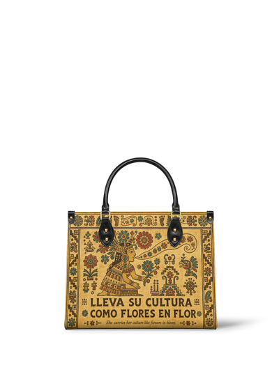 "Lleva su cultura como flores en flor" ver.5 Leather Handbag