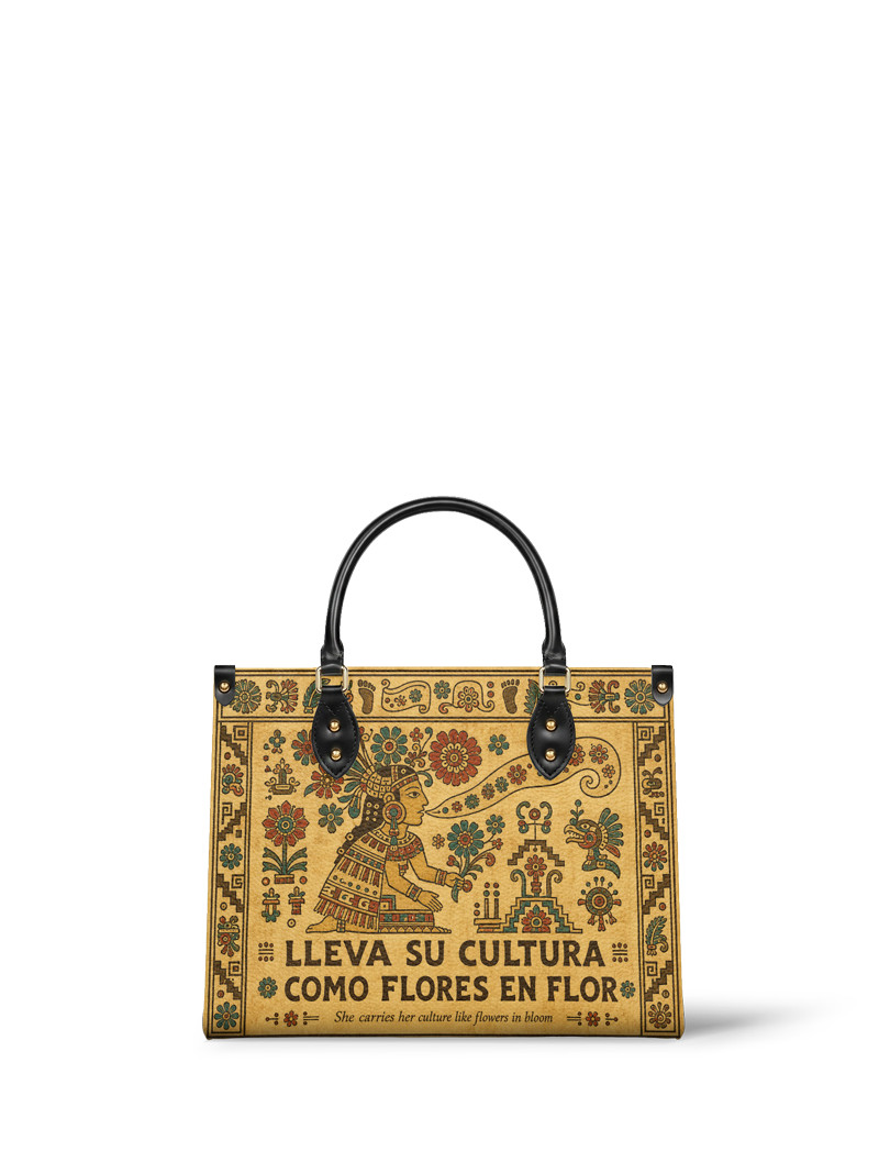 "Lleva su cultura como flores en flor" ver.5 Leather Handbag