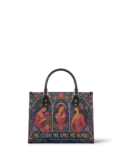 "Me cuido, me amo, me honro" ver.3 Leather Handbag