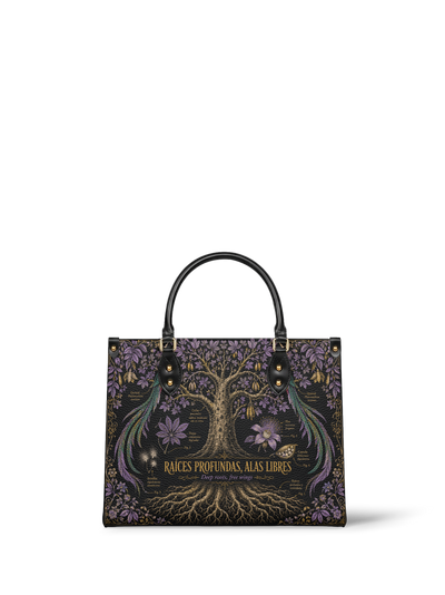 "Raíces profundas, alas libres" ver.2 Leather Handbag