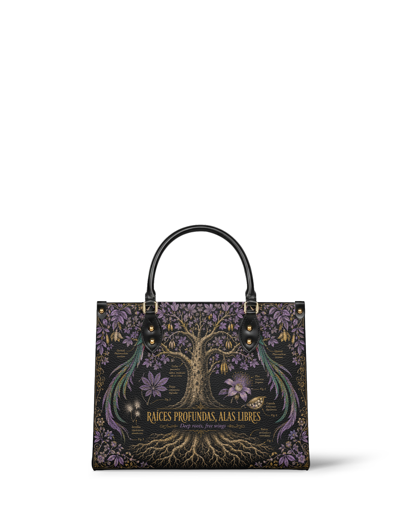 "Raíces profundas, alas libres" ver.2 Leather Handbag