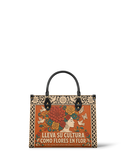 "Lleva su cultura como flores en flor" ver.3 Leather Handbag