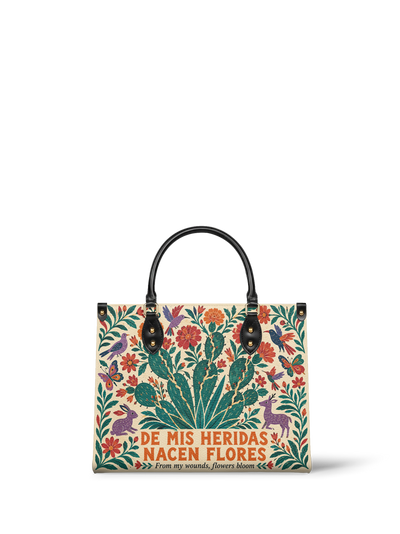 "De mis heridas nacen flores" ver.4 Leather Handbag