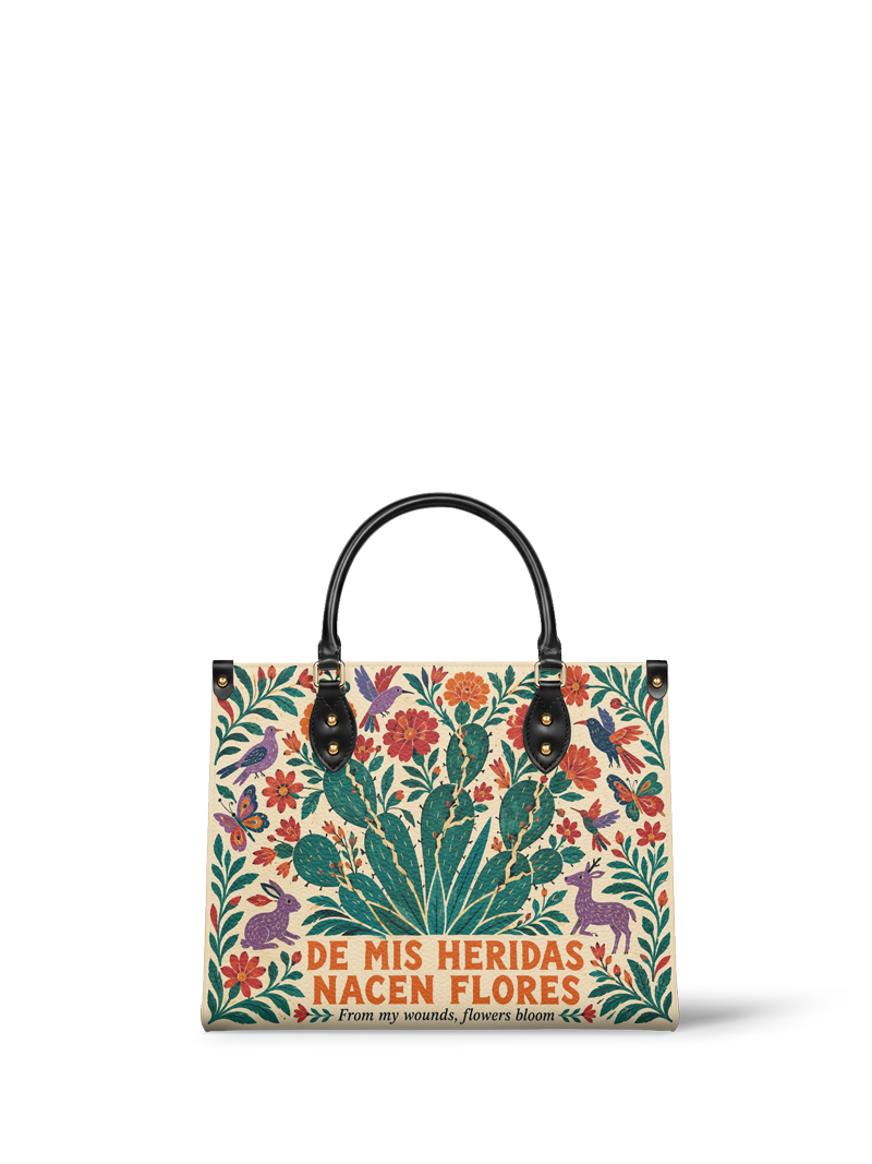 "De mis heridas nacen flores" ver.4 Leather Handbag