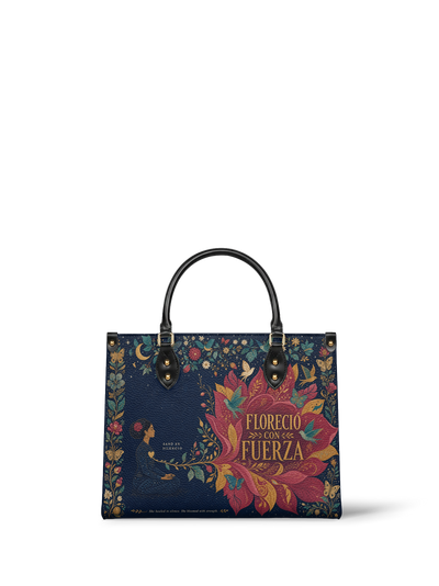"Sanó en silencio, floreció con fuerza" ver.2 Leather Handbag