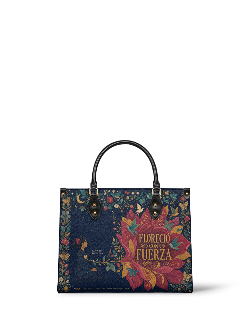 "Sanó en silencio, floreció con fuerza" ver.2 Leather Handbag