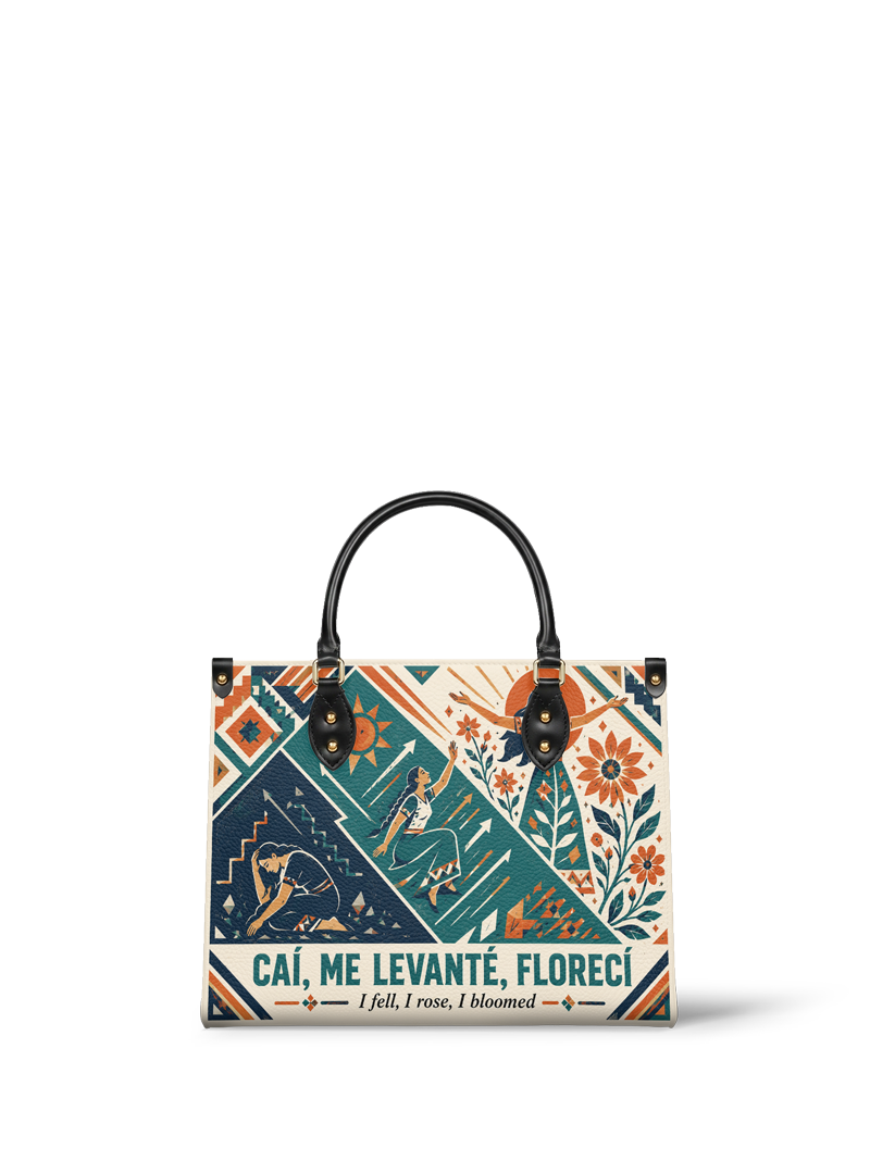 "Caí, me levanté, florecí" ver.3 Leather Handbag