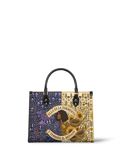 "Ella es la tormenta y también el refugio" ver.2 Leather Handbag