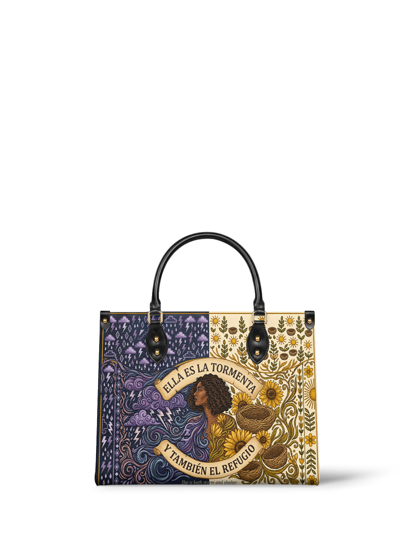 "Ella es la tormenta y también el refugio" ver.2 Leather Handbag
