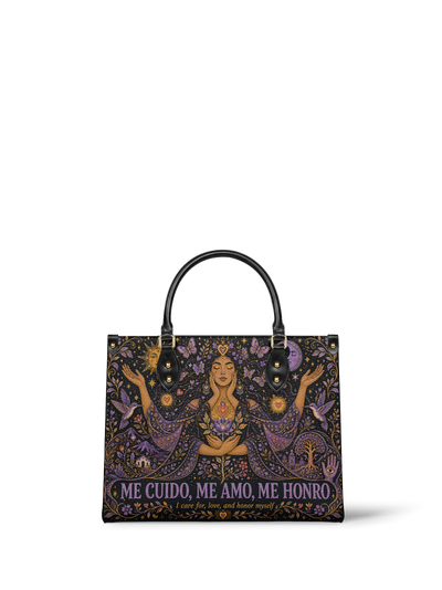 "Me cuido, me amo, me honro" ver.2 Leather Handbag