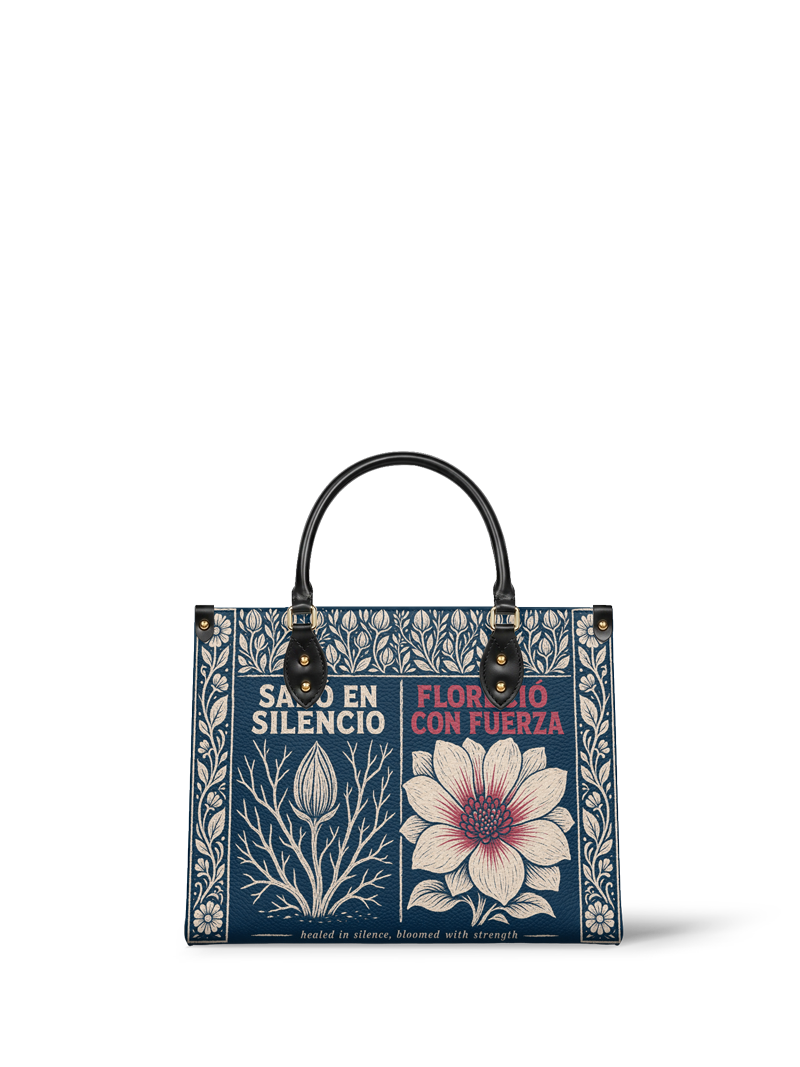 "Sanó en silencio, floreció con fuerza" ver.1 Leather Handbag