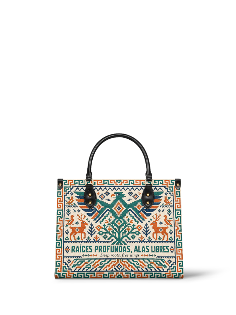 "Raíces profundas, alas libres" ver.4 Leather Handbag
