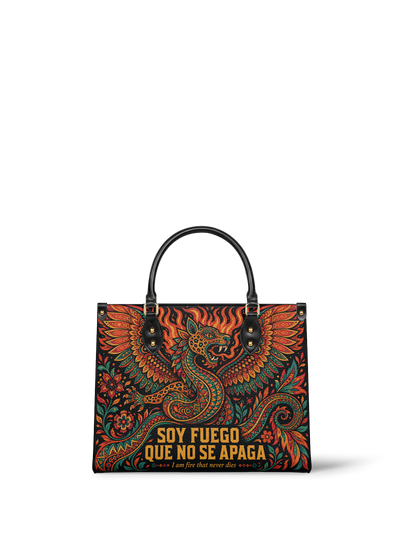 "Soy fuego que no se apaga" ver.1 Leather Handbag