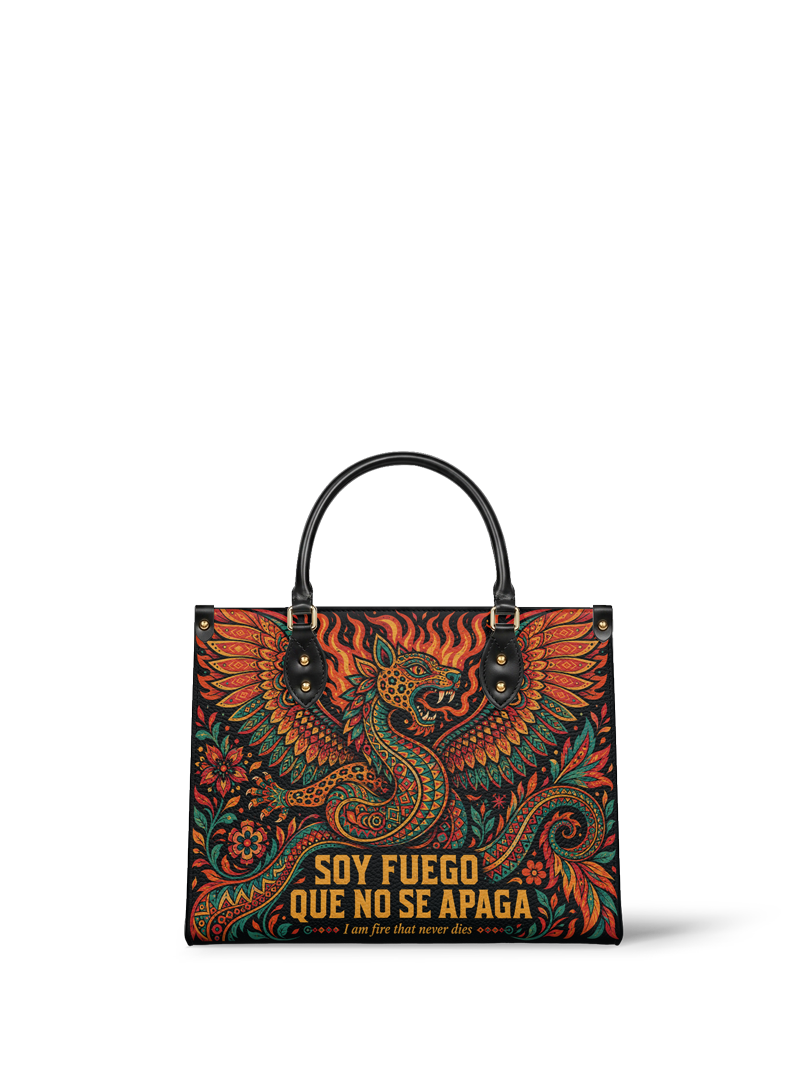 "Soy fuego que no se apaga" ver.1 Leather Handbag