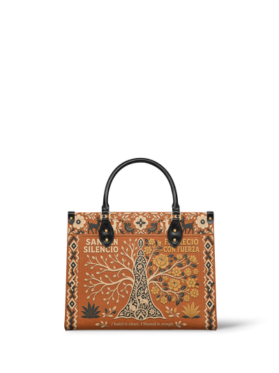 "Sanó en silencio, floreció con fuerza" ver.4 Leather Handbag