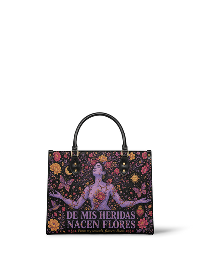 "De mis heridas nacen flores" ver.5 Leather Handbag