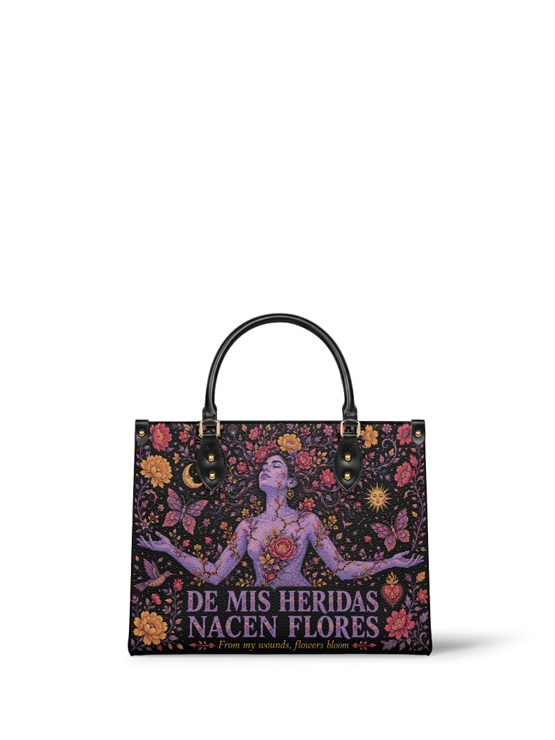 "De mis heridas nacen flores" ver.5 Leather Handbag