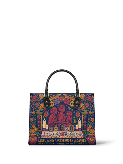 "Llevo a mis ancestros en la sangre" ver.1 Leather Handbag