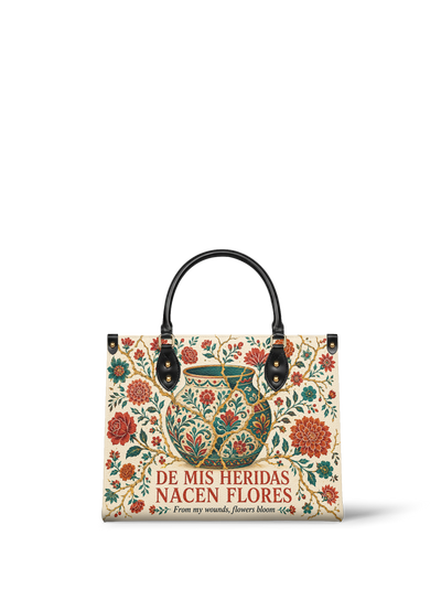 "De mis heridas nacen flores" ver.2 Leather Handbag