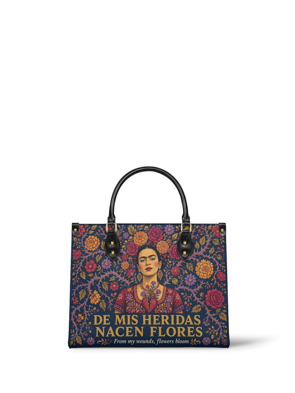"De mis heridas nacen flores" ver.3 Leather Handbag