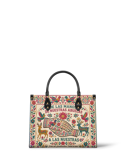 "De las manos de nuestras abuelas a las nuestras" ver.1 Leather Handbag
