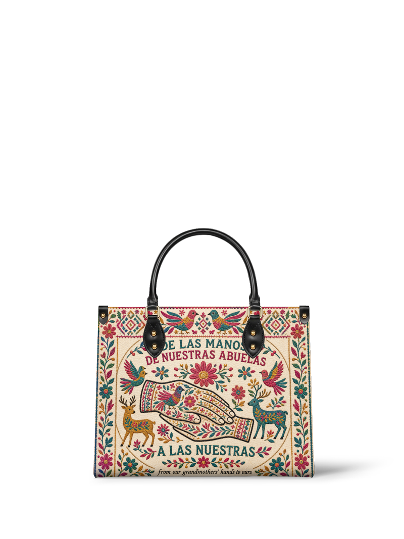 "De las manos de nuestras abuelas a las nuestras" ver.1 Leather Handbag