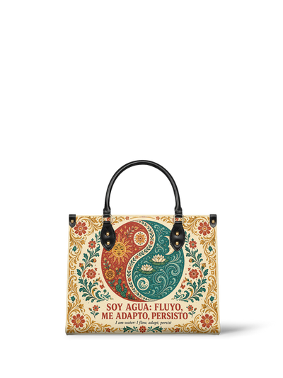"Soy agua fluyo, me adapto, persisto" ver.5 Leather Handbag